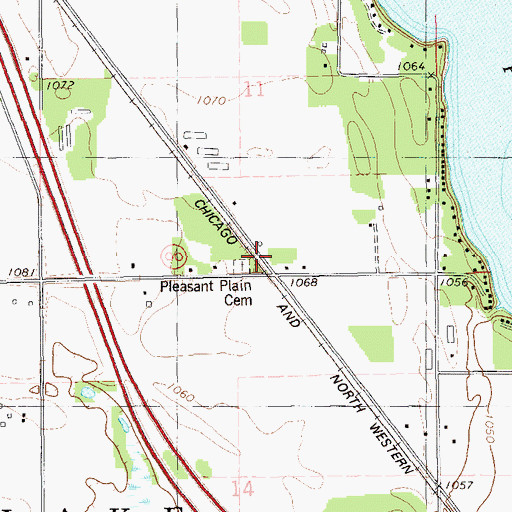 Topographic Map of Pleasant Plain Cemetery, WI