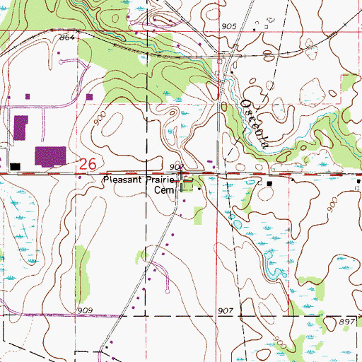 Topographic Map of Pleasant Prairie Cemetery, WI