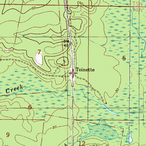 Topographic Map of Toinette, AL