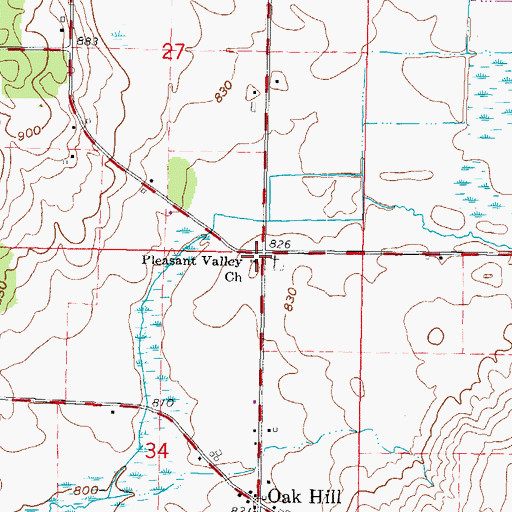 Topographic Map of Pleasant Valley Church, WI