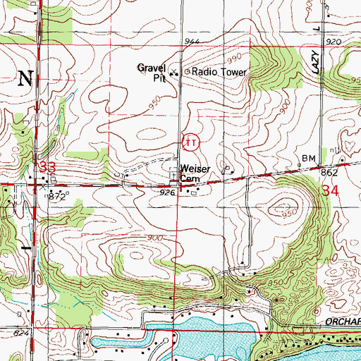 Topographic Map of Pleasant Valley Church, WI