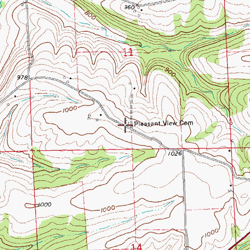 Topographic Map of Pleasant View Cemetery, WI