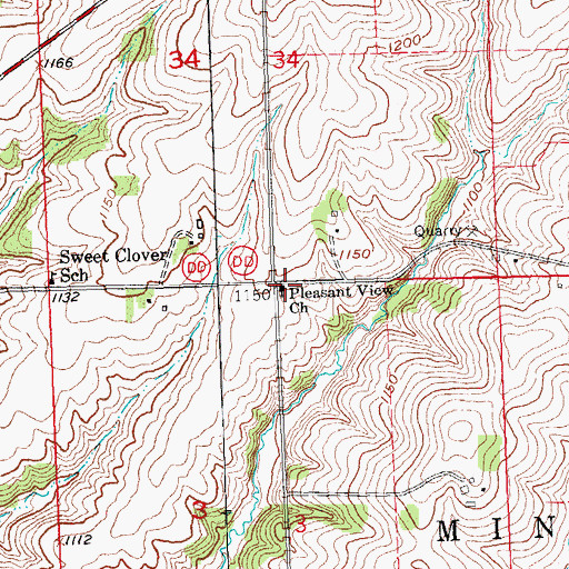 Topographic Map of Pleasant View Church, WI
