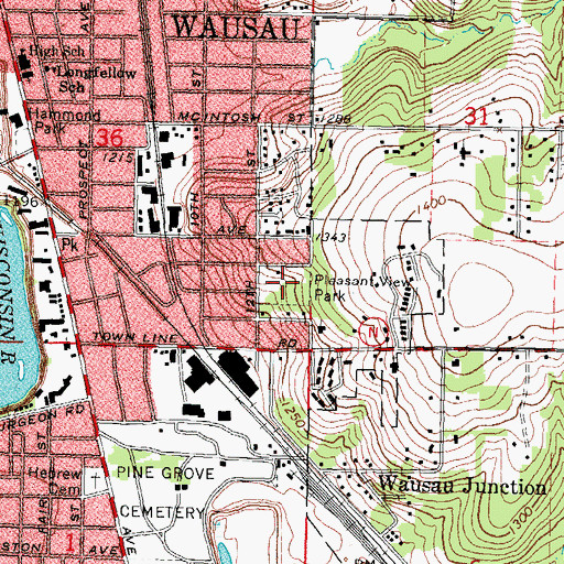 Topographic Map of Pleasant View Park, WI