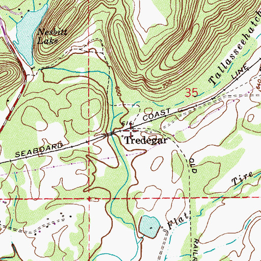 Topographic Map of Tredegar, AL