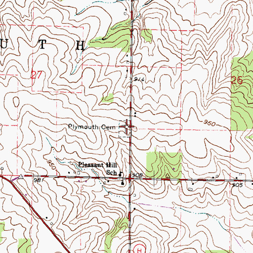 Topographic Map of Plymouth Cemetery, WI