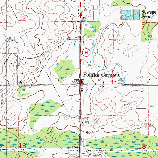 Topographic Map of Polifka Corners, WI