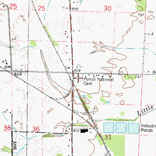 Topographic Map of Polish National Cemetery, WI