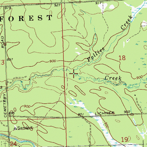 Topographic Map of Pollies Creek, WI