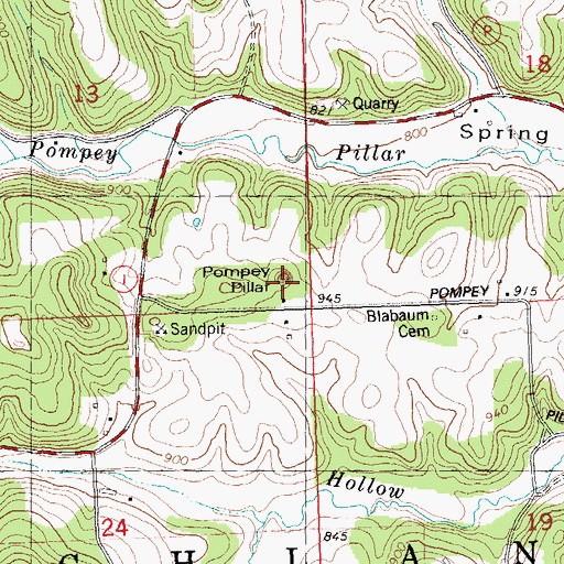 Topographic Map of Pompey Pillar, WI
