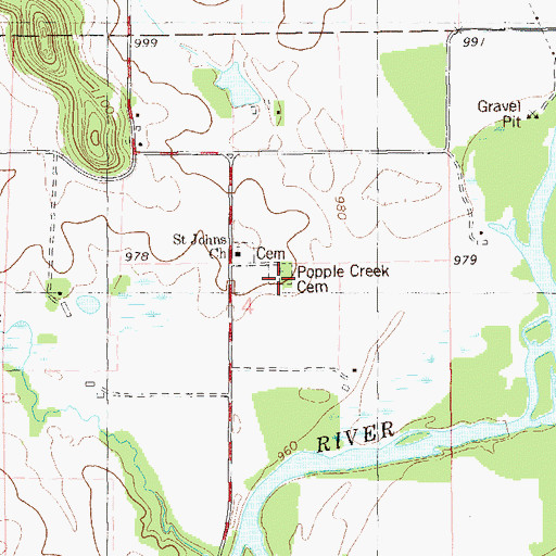 Topographic Map of Popple Creek Cemetery, WI
