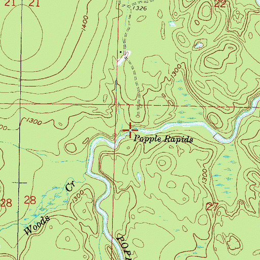 Topographic Map of Popple Rapids, WI
