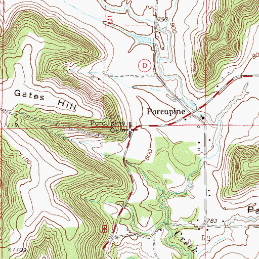 Topographic Map of Porcupine Cemetery, WI