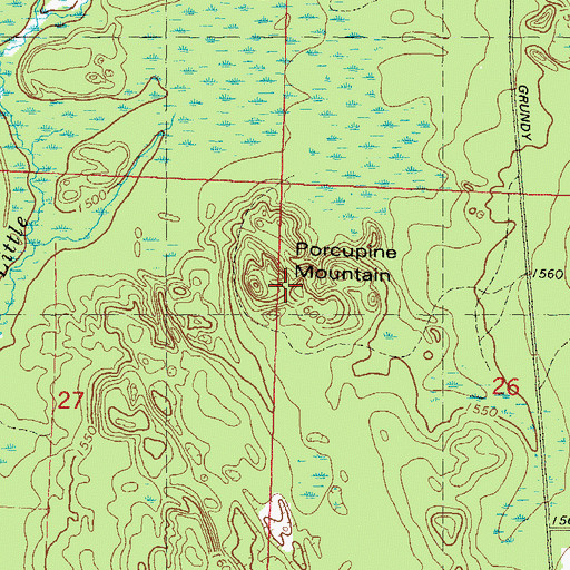 Topographic Map of Porcupine Mountain, WI