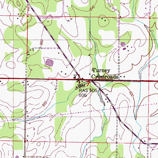 Topographic Map of Turney Crossroads, AL