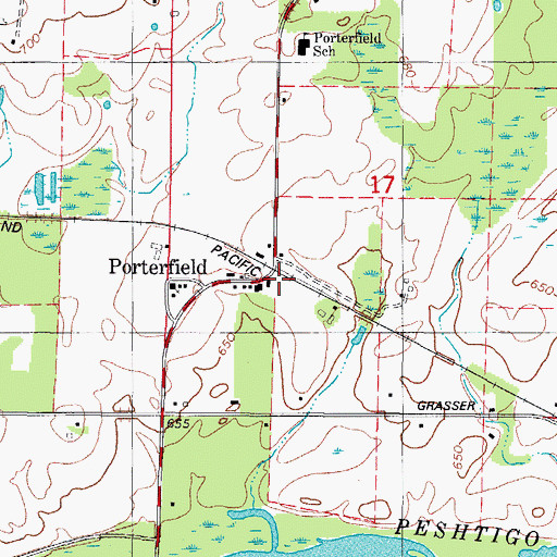 Topographic Map of Porterfield, WI