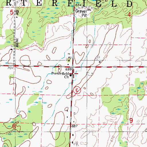 Topographic Map of Porterfield Church, WI