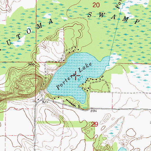 Topographic Map of Porters Lake, WI