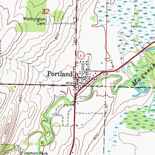 Topographic Map of Portland, WI