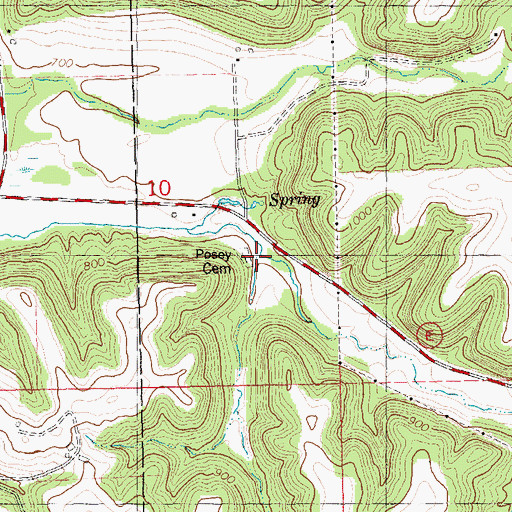 Topographic Map of Posey Cemetery, WI