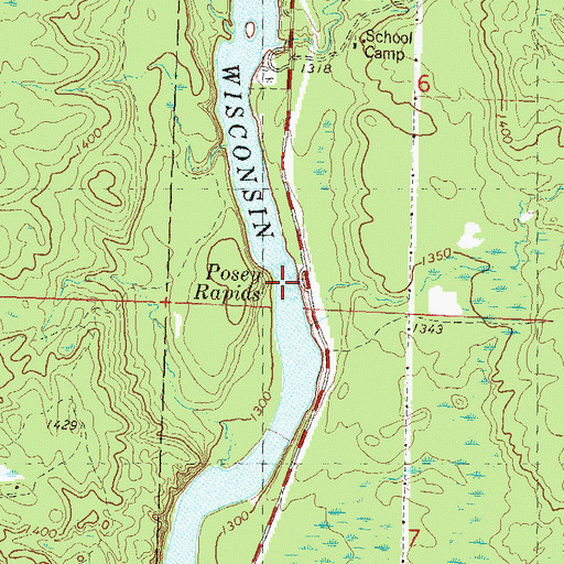 Topographic Map of Posey Rapids, WI