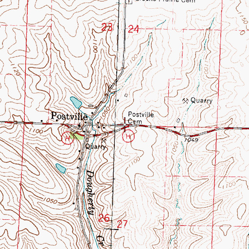Topographic Map of Postville Cemetery, WI