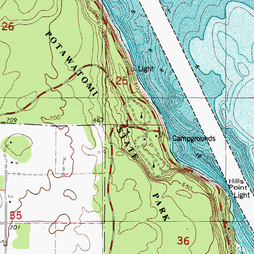 Topographic Map of Potawatomi State Park, WI