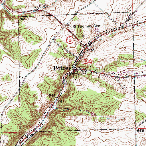 Topographic Map of Potosi, WI