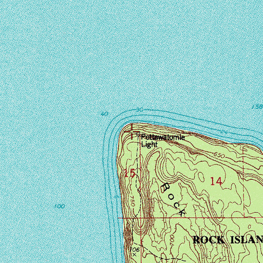 Topographic Map of Pottawatomie Light, WI