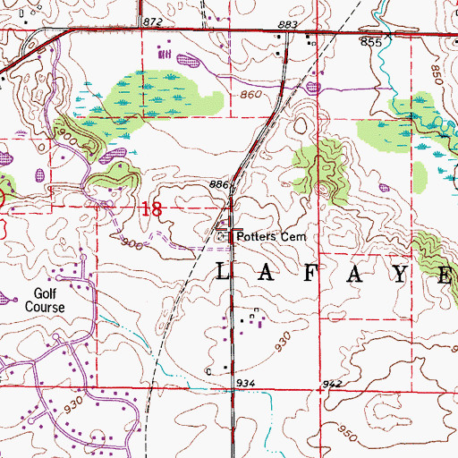 Topographic Map of Potters Cemetery, WI