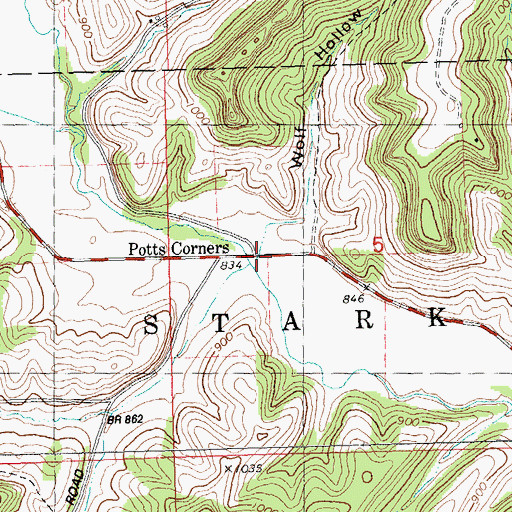 Topographic Map of Potts Corners, WI