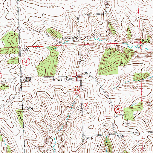 Topographic Map of Powell Cemetery, WI