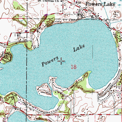 Topographic Map of Powers Lake, WI