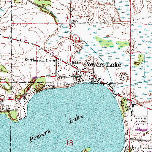 Topographic Map of Powers Lake, WI