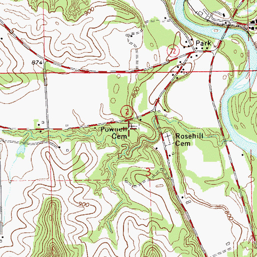 Topographic Map of Pownell Cemetery, WI