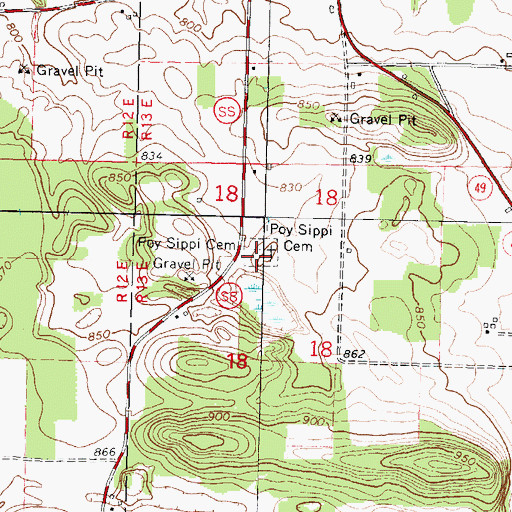 Topographic Map of Poy Sippi Cemetery, WI