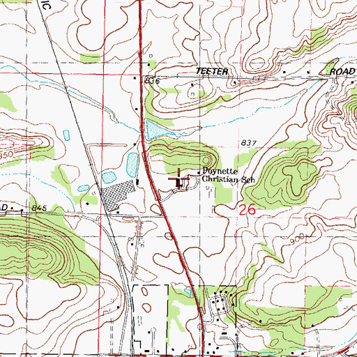 Topographic Map of Poynette Christian School, WI