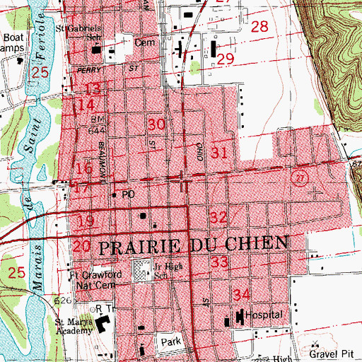 Topographic Map of Prairie du Chien, WI