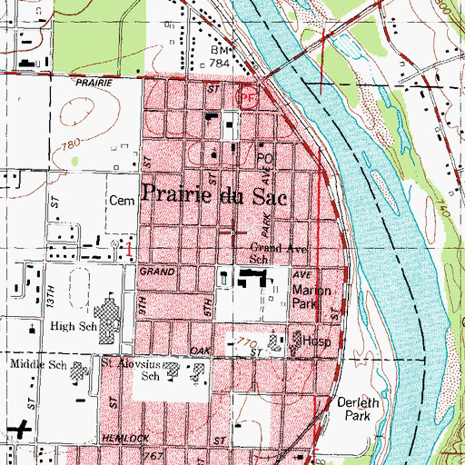 Topographic Map of Prairie du Sac, WI