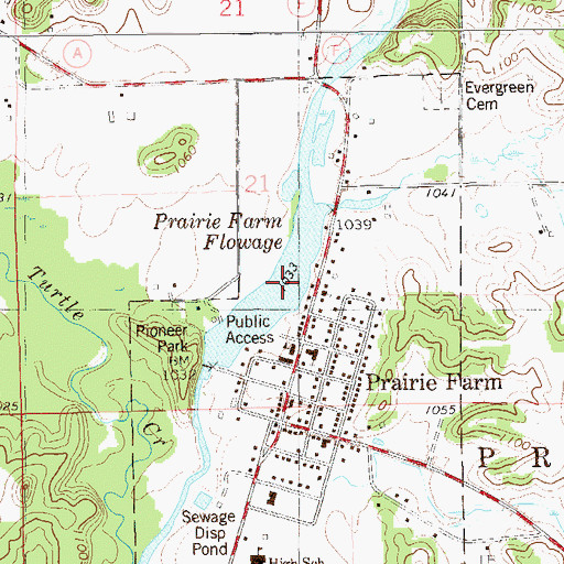 Topographic Map of Prairie Farm Flowage, WI