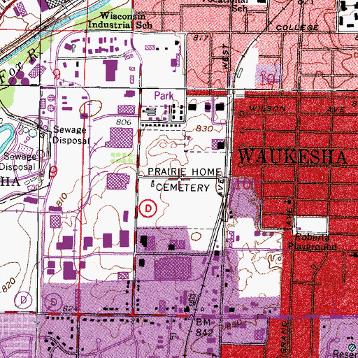 Topographic Map of Prairie Home Cemetery, WI