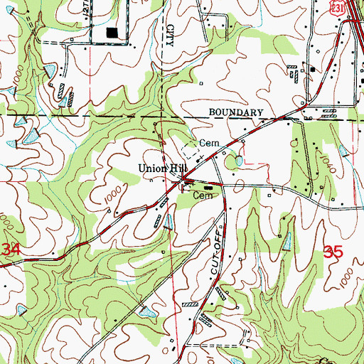 Topographic Map of Union Hill, AL