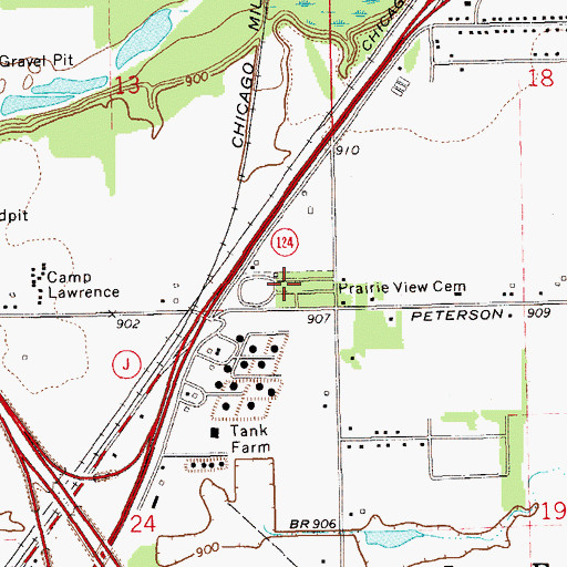 Topographic Map of Prairie View Cemetery, WI