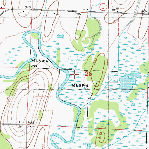 Topographic Map of Pratt Creek, WI