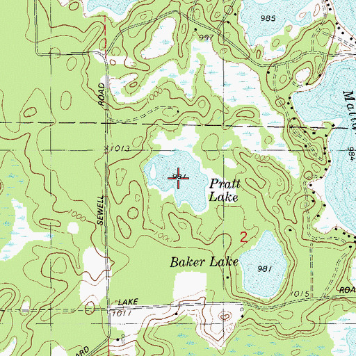 Topographic Map of Pratt Lake, WI