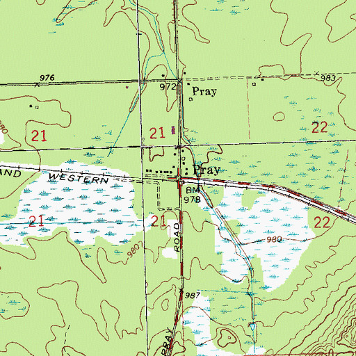 Topographic Map of Pray, WI
