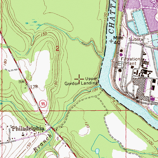 Topographic Map of Upper Gordon Landing, AL
