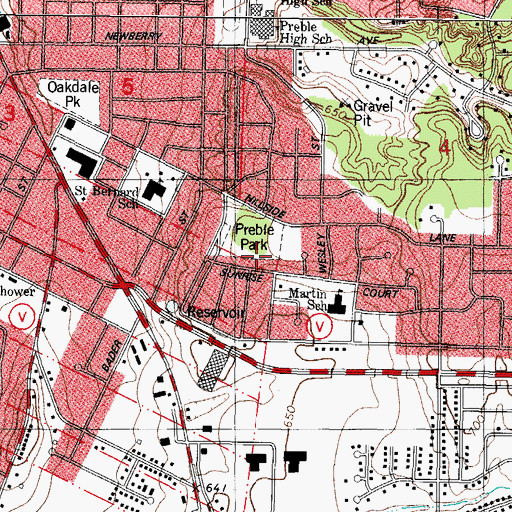 Topographic Map of Preble Park, WI