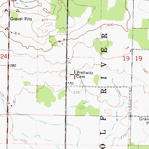 Topographic Map of Prellwitz Cemetery, WI
