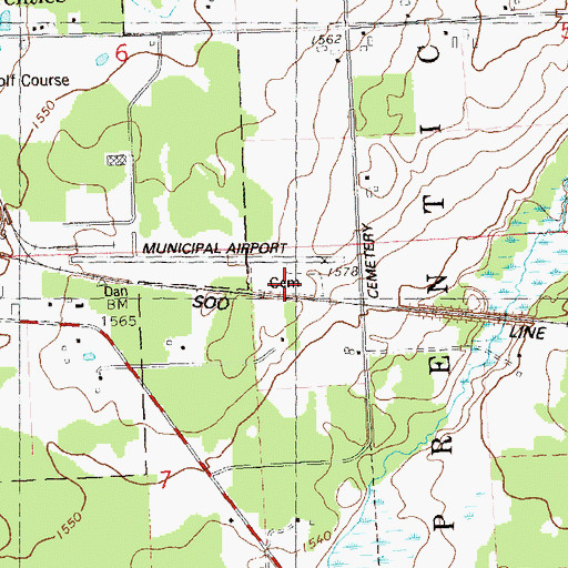 Topographic Map of Prentice Cemetery, WI